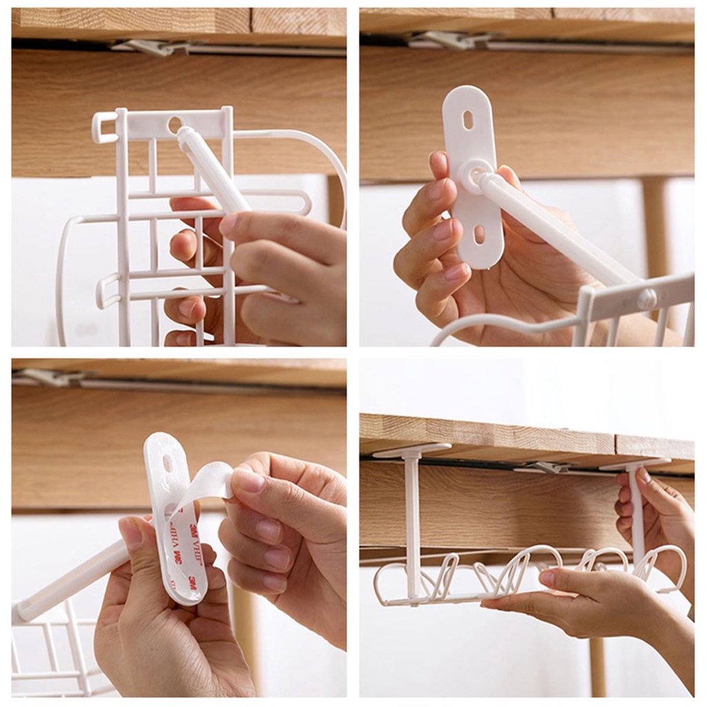 Giá Treo Dây Cáp Gắn Dưới Bàn Không Cần Khoan