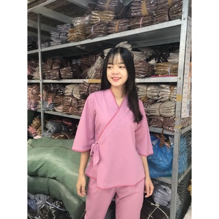 xéo nơ không thêu đồ bộ nữ đồ lam đi chùa nữ đơn giản size 40-80kg