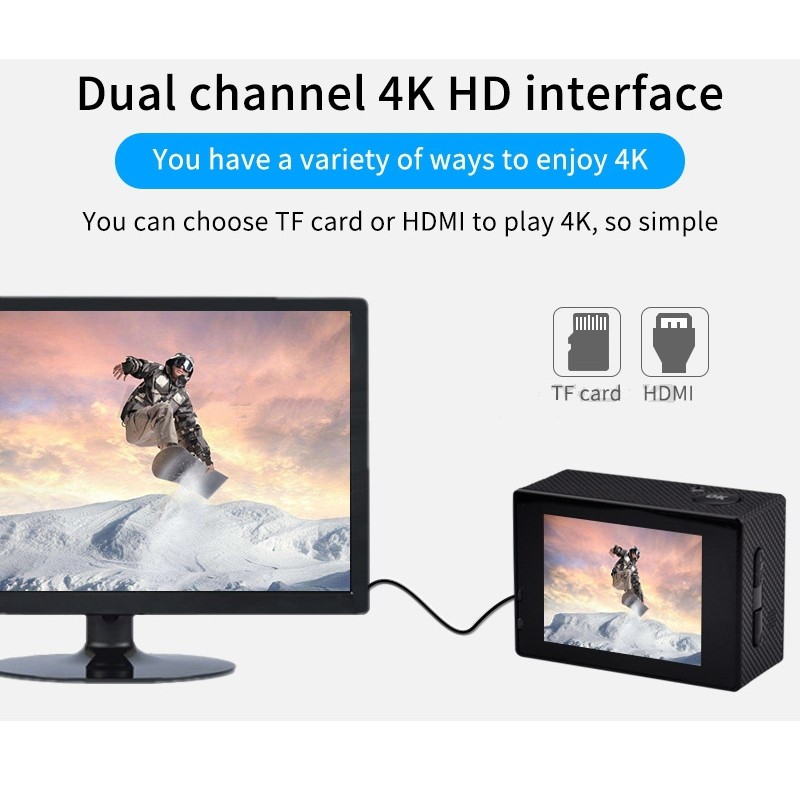 Máy quay video TPS LCP 4K Ultra HD 5.08 cm FHD 1080P DV UHD Action Wi-Fi góc rộng cho Go Deportiva Pro