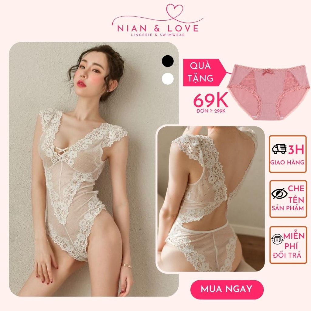Đồ ngủ nữ, bodysuit NIAN&LOVE áo liền thân nữ ren hoa thời trang
