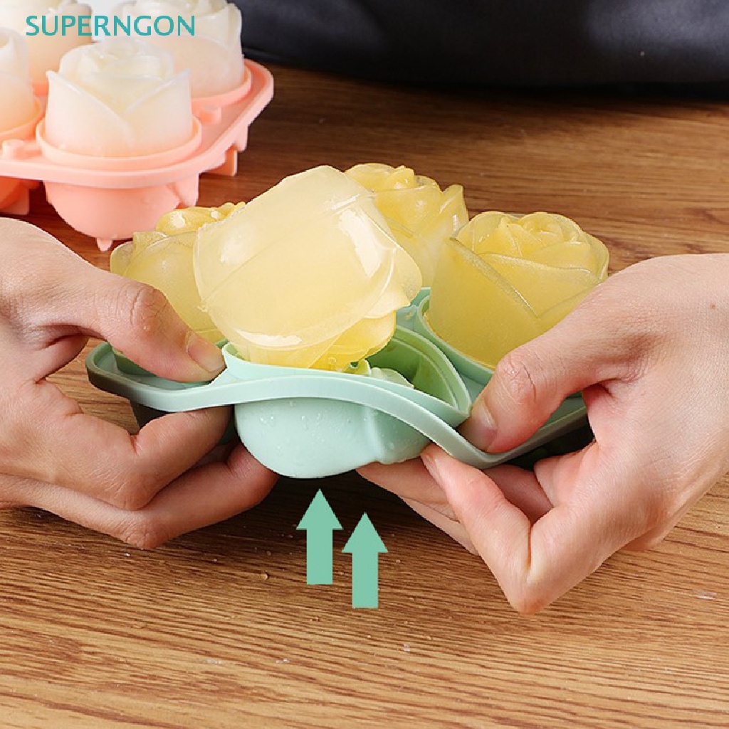 Khuôn Silicone Làm Đá 4 Ngăn Tạo Hình Hoa Hồng 3D Tiện Dụng