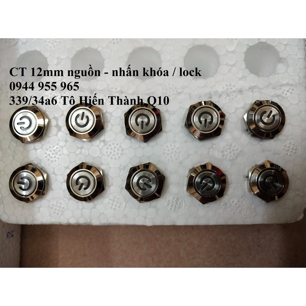 Công tắc nút nhấn kim loại 12mm LED hình nguồn 12V nhấn nhả / nhấn khóa_ 12mm LED Momentary push but