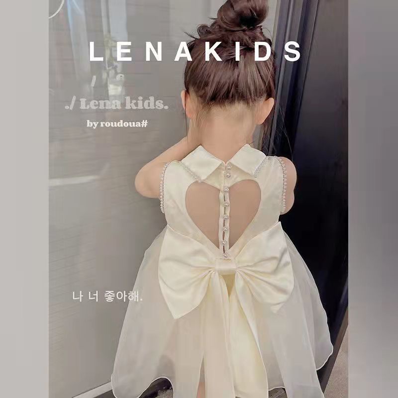 Đầm Công Chúa Màu Trắng Đính Hoa Cho Bé Gái