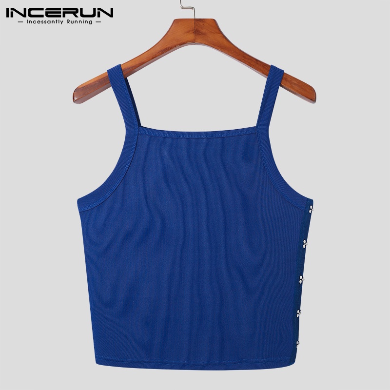 Áo thun ba lỗ INCERUN màu trơn dáng ôm có 3 màu thời trang mùa hè cho nam giới