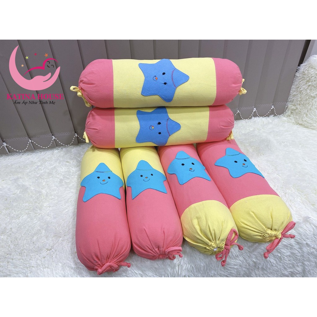 Cặp gối ôm cho bé 50cm, gối êm ái mềm mát ,vải cotton cara đắp hoạ tiết hình sao nhiều màu, phù hợp cho bé dưới 1 tuổi