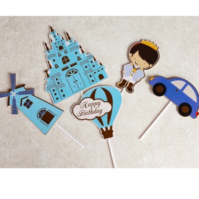 Combo 5 set cắm hoàng tử, công chúa, lâu đài trang trí bánh kem, bánh sinh nhật