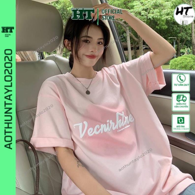 Áo phông nữ HTSTORE Áo thun tay lỡ form rộng - phông nam nữ cotton oversize - T shirt hồng pastel a  Co giãn,mát