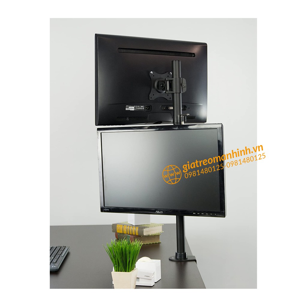 Giá Treo Màn Hình - Giá Treo 2 Màn Hình / Xếp Màn Trên - Dưới 17-27 Inch M063 Tải Trọng 8Kg  - Lắp Đặt Kẹp Bàn