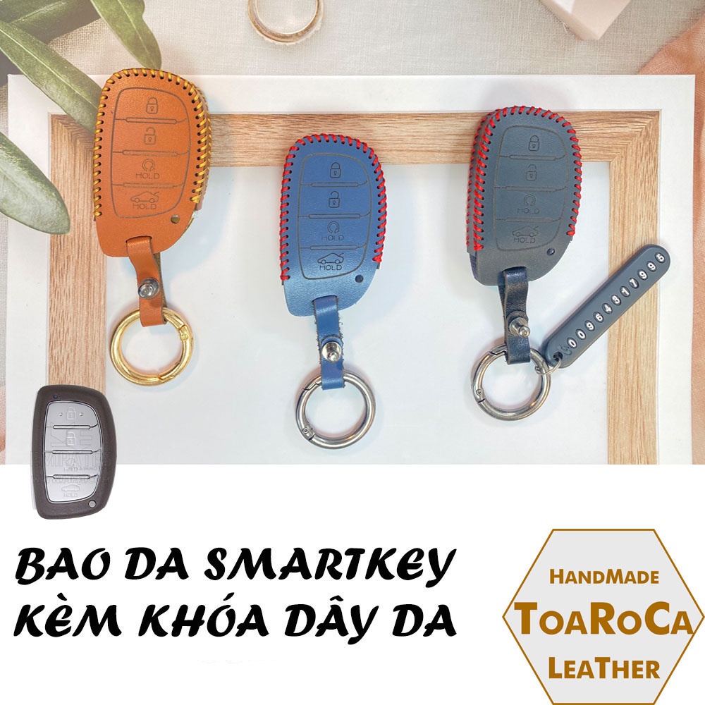Bao da chìa khóa Hyundai Creta 2022, Stargazer 2022 2023 4 nút bấm  chìa khoá smartkey ô tô bằng da bò hanmade