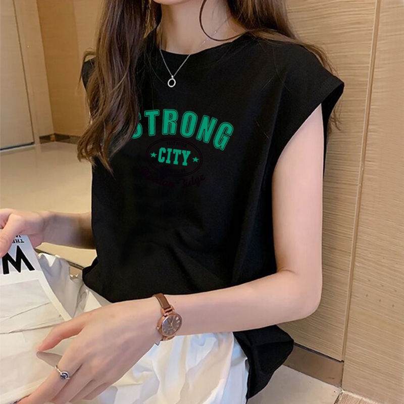 Áo Thun Sát Nách Cổ Tròn 100% Cotton Nguyên Chất In Chữ Phong Cách Hàn Quốc Thời Trang Mùa Hè Hàng Mới Dành Cho Nữ 2022