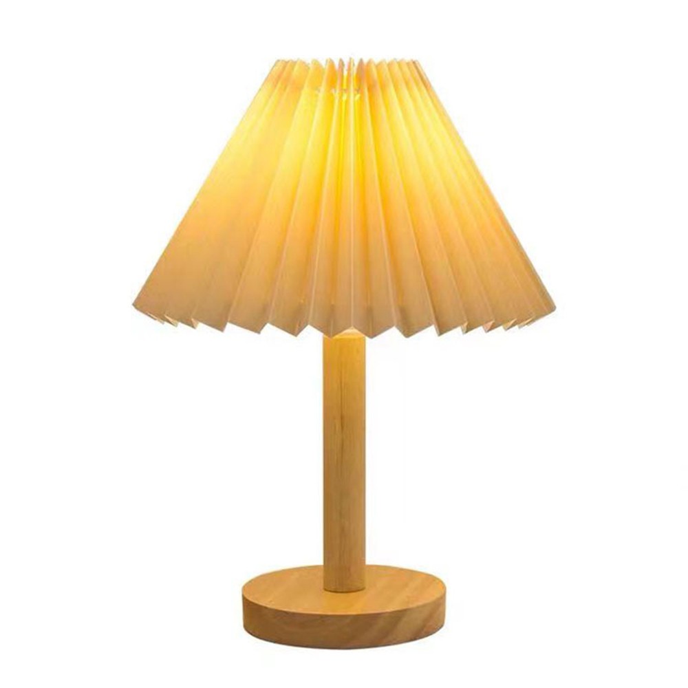 Nordic INS Pleated Table Lamp Bedroom Bedside Korean Creative Retro Bed Solid Wood Light Home Decor