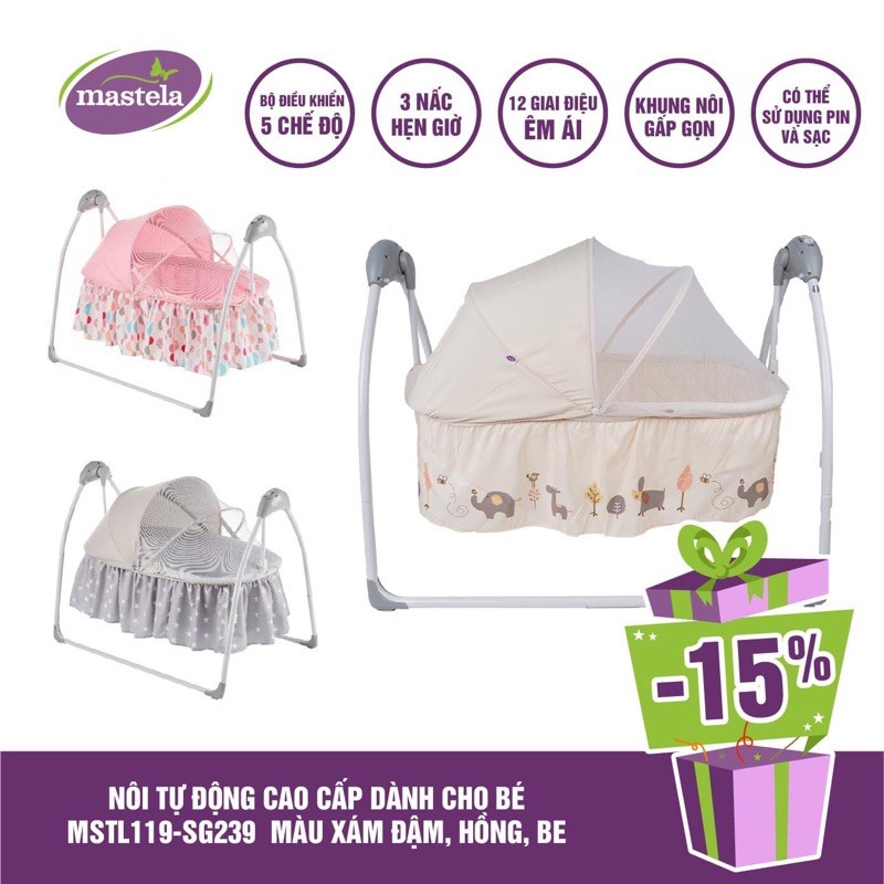 Nôi tự động cao cấp điều khiển từ xa, có nhạc Mastela MSTLSG239