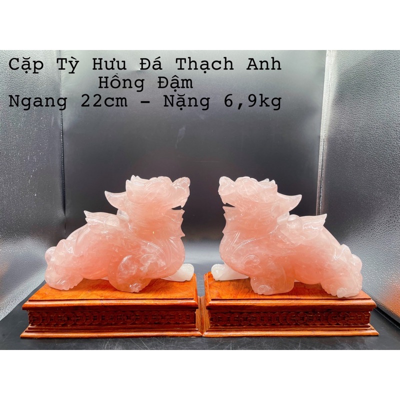 Cặp Tỳ Hưu Đá Hồng Đậm Tự Nhiên Phong Thuỷ