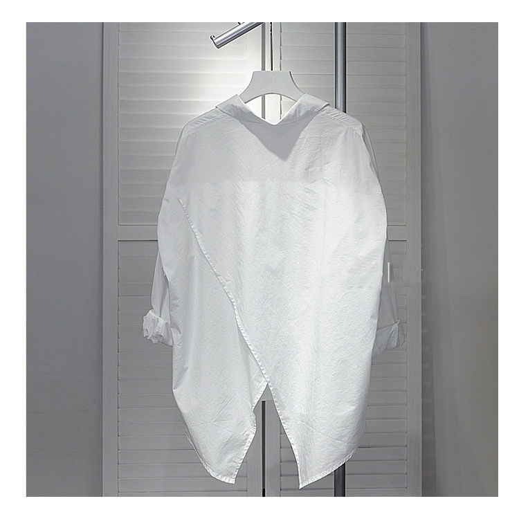 Emily Fashion Shop Super Cost-Effective Solid Color Shirt Women Korean Version Loose Back Slit Design Feel Niche Long-Sleeved Single Pocket Top Coat Coverall