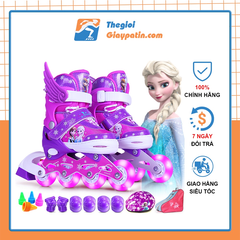 Giày Trượt Patin bé gái Công chúa disney Elsa Nữ Hoàng Băng Giá Full phụ kiện và đồ bảo hộ, roller skates elsa