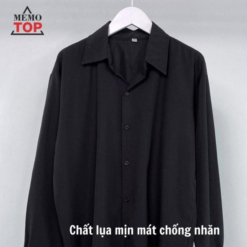 Áo sơ mi form rộng nam nữ OVERSIZE dài tay Hàn Quốc Trắng và Đen chất lụa đẹp Memotop ་