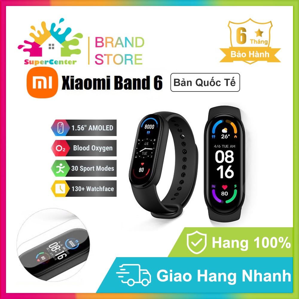 Vòng tay theo dõi sức khoẻ Xiaomi Mi Band 6 Có tiếng việt bản quốc tế, Mi Band 5 Nguyên Seal Mới 100%