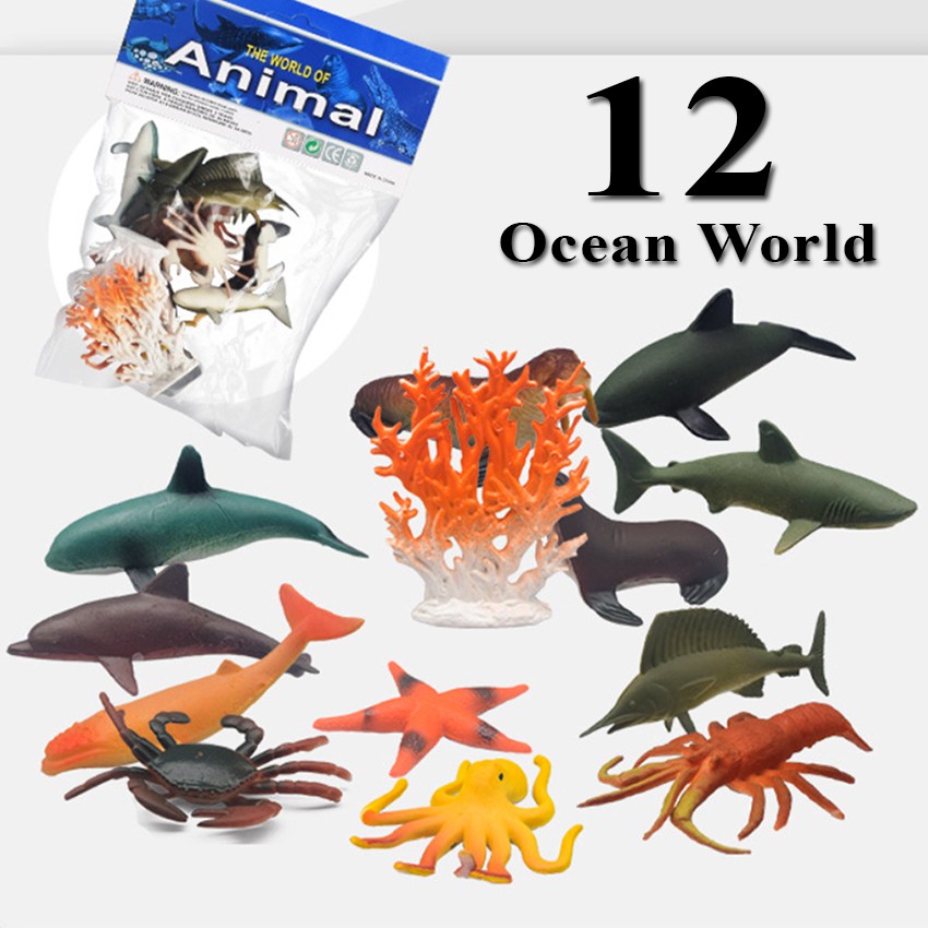 Đồ chơi 12 mô hình Cá Biển sống động New4all Animal Ocean World cho bé 3 tuổi nhập vai học hỏi và phát triển trí não