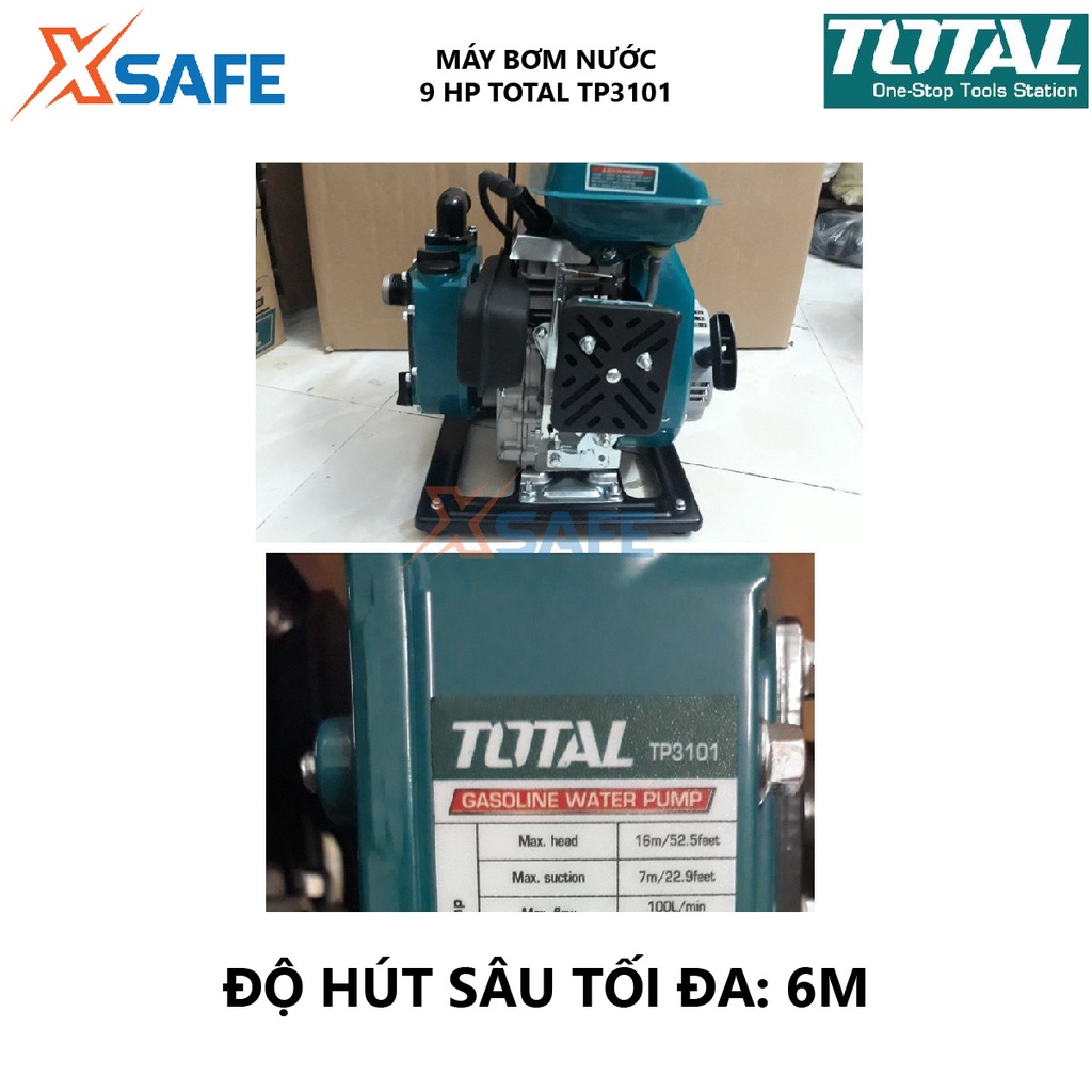 Máy bơm nước chạy xăng TOTAL TP3101 máy bơm dùng xăng Công suất bơm 9.0HP, Độ hút sâu tối đa 6m