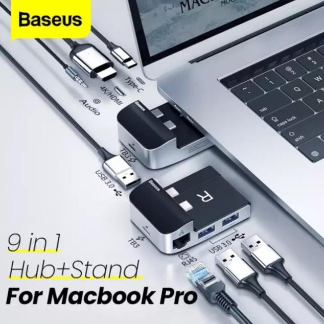 HUB chuyển đổi chân TYPE-C tích hợp giá đỡ BASEUS cho MacBook Pro Thunderbolt 3 sang cổng USB/HDMI/RJ45/TYPE-C/3.5MM