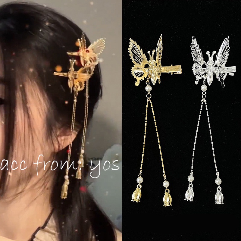Kẹp tóc kim loại hình bướm 3D sống động dành cho nữ YOS