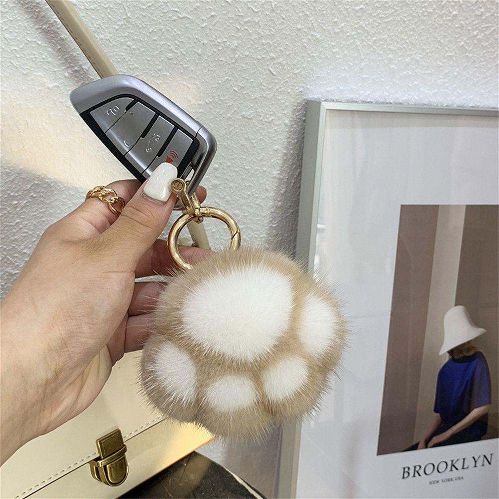 LANFY Móc Khóa Hình Chân Mèo Phối Lông Xinh Xắn Dễ Thương