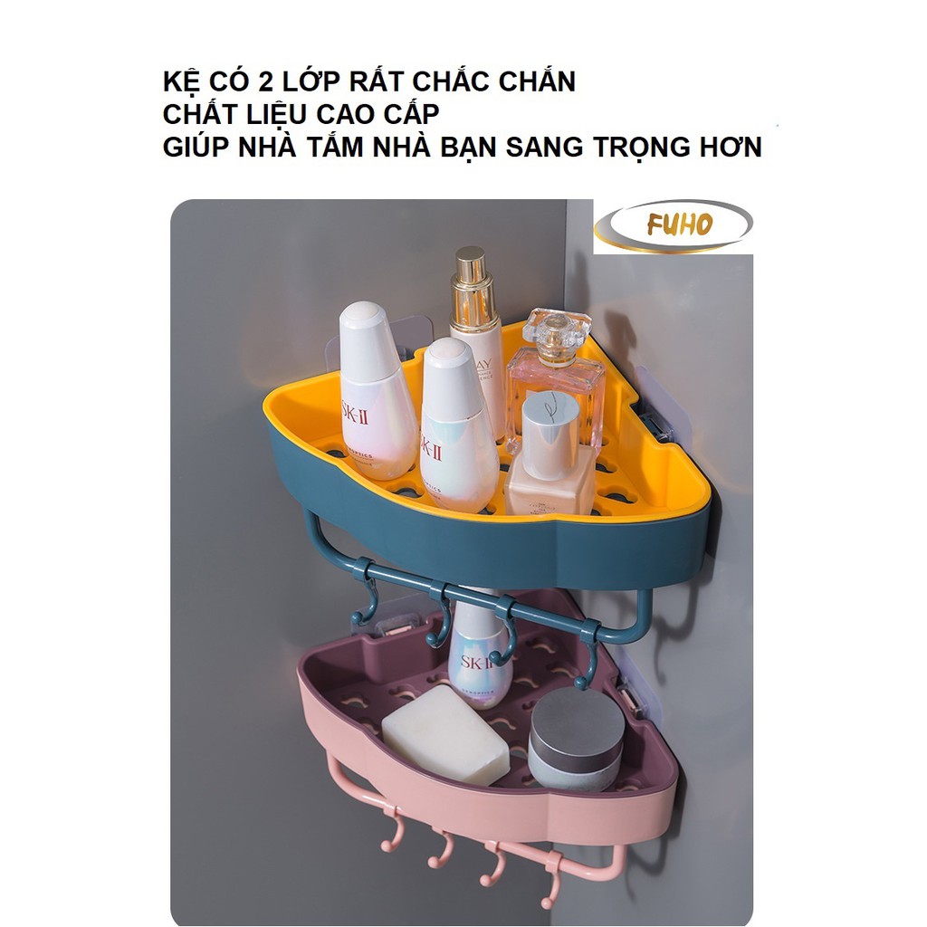 Kệ nhà tắm treo tường 2 lớp FUHO để đựng mỹ phẩm và đồ dùng nhà tắm làm từ nhựa ABS(KNT)