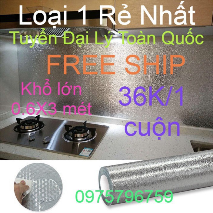 URGS [FREE SHIP] Cuộn giấy bạc dán bếp cách nhiệt, miếng decal dán tường nhà bếp khổ lớn 0,6x3 mét 25 J487