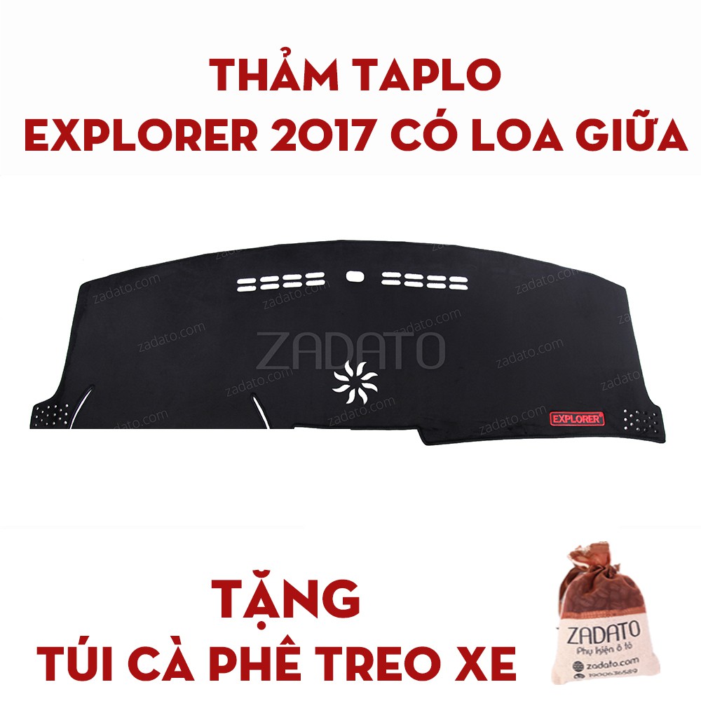 Thảm Taplo Ford Explorer 2017 có loa giữa - Thảm Chống Nóng Taplo Lông Cừu - TẶNG: Túi Cafe Treo Xe