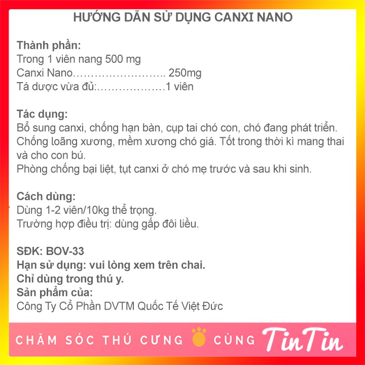 [Chính Hãng] Canxi Nano dành cho chó hộp 150 viên giá rẻ