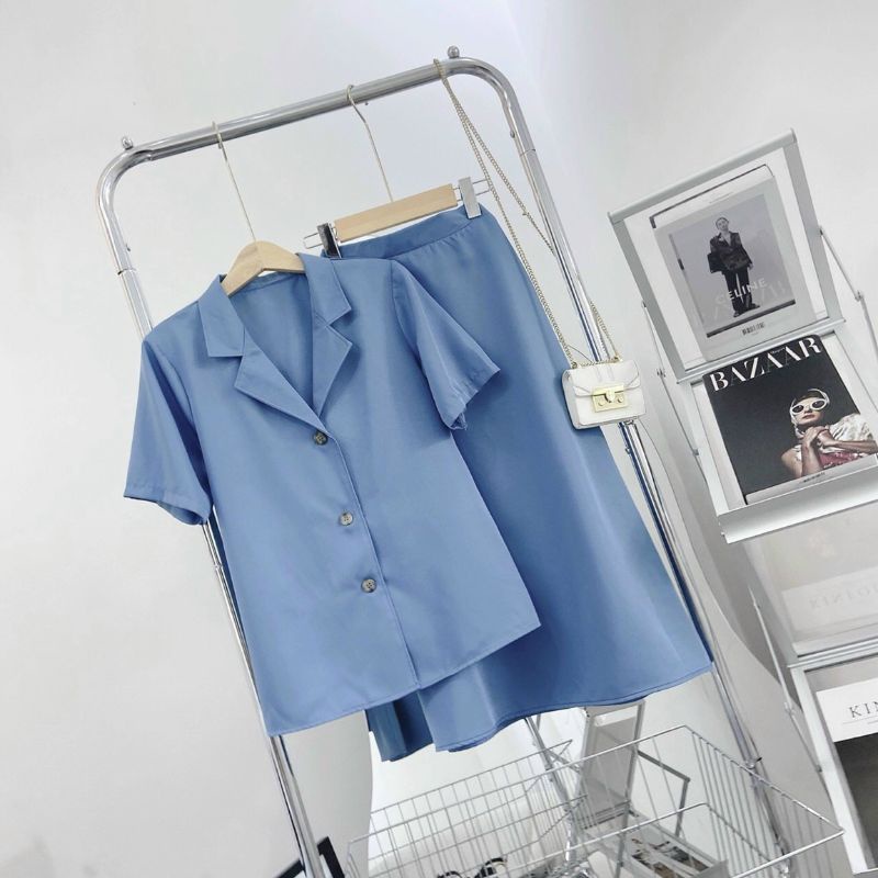 SET ÁO CỔ SƠ MI KÈM CHÂN VÁY DÀI XANH_B.O.O.M