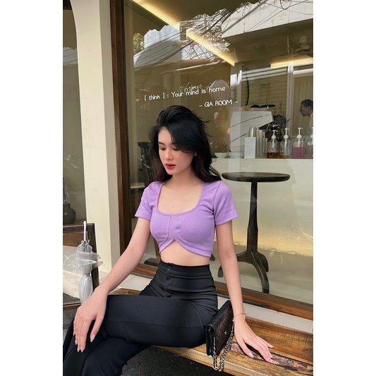 SUNNY CROPTOP▪Áo Croptop cổ vuông bo eo tay ngắn dày dặn