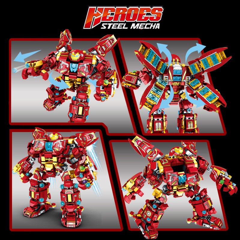 Đồ Chơi Lắp Ráp Xếp Hình Mô Hình Trưng Bày Robot Ironman Hulk Steel Mecha Model LY76038