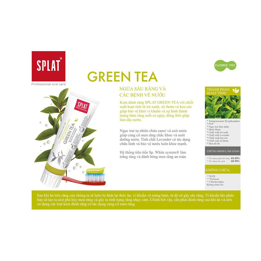 [Nội Địa Nga]  Kem Đánh Răng Splat Green Tea Thơm Mùi Trà Xanh Đến 3 Giờ (100ml) - Chính hãng 100%