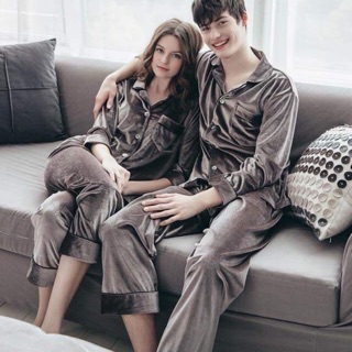 Bộ ngủ nhung trơn đôi nam nữ