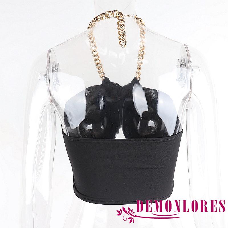 Áo Croptop Sát Nách Hở Lưng Phối Dây Xích Kim Loại Thời Trang Mùa Hè Cho Nữ
