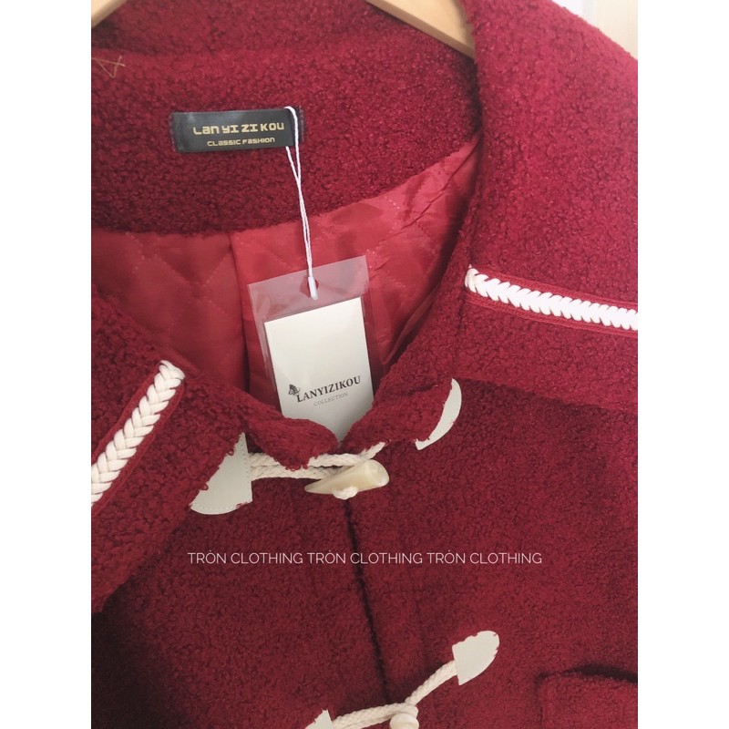 Áo khoác lông cừu Đỏ đô khuy sừng Ulzzang - Ảnh Tự Chụp - Có Ảnh Mẫu Mặc