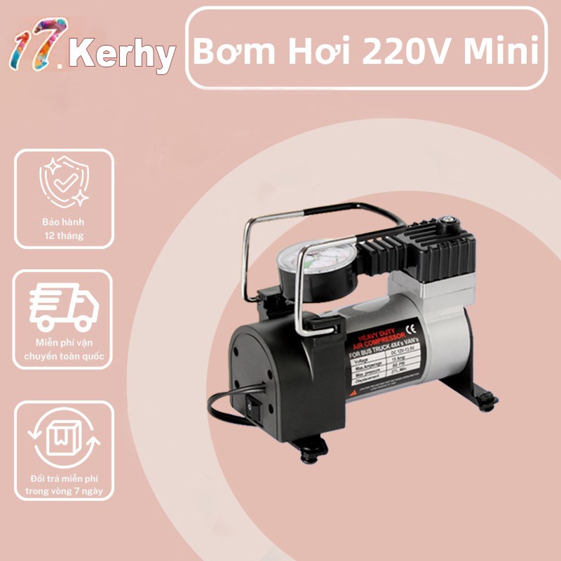 Bơm hơi ôtô xe máy khí nén mini 220V công suất lớn qua đầu chuyển nguồn 12V máy bơm hơi mini bơm xe máy nén khí