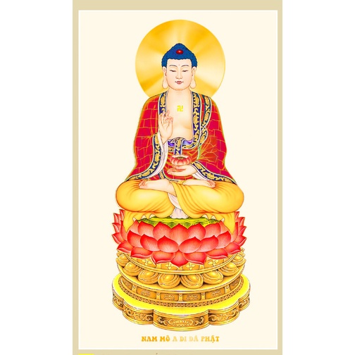 Tranh Liễn Phật Giáo - Tranh Phật A Di Đà Nhiều mẫu và nhiều size lựa chọn, Vải canvas nẹp sáo gỗ tự nhiên- giá xưởng