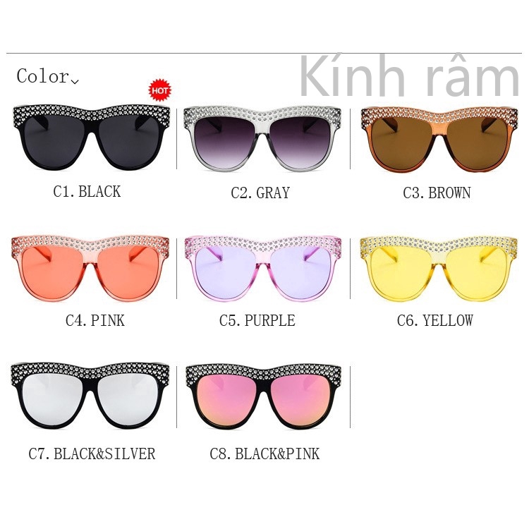 Kính mát vuông đính đá lấp lánh cho nữ