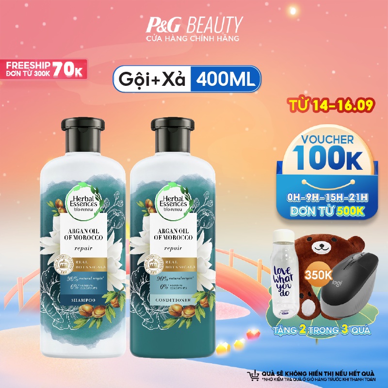 Combo Dầu Gội và Dầu Xả HERBAL ESSENCES chai 400ml Tinh Dầu Argan Morocco