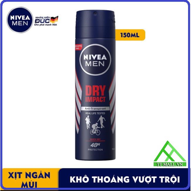 Xịt ngăn mùi Nivea Men Dry Impact Khô Thoáng 150ml