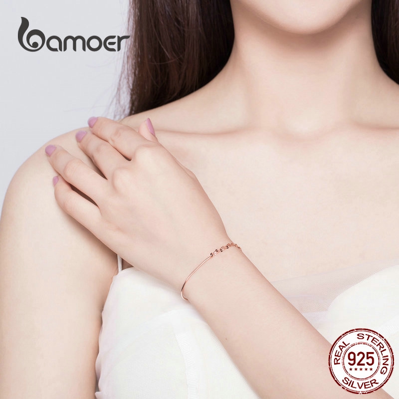 Vòng đeo tay Bamoer SCB149 màu vàng hồng giản đơn sang trọng