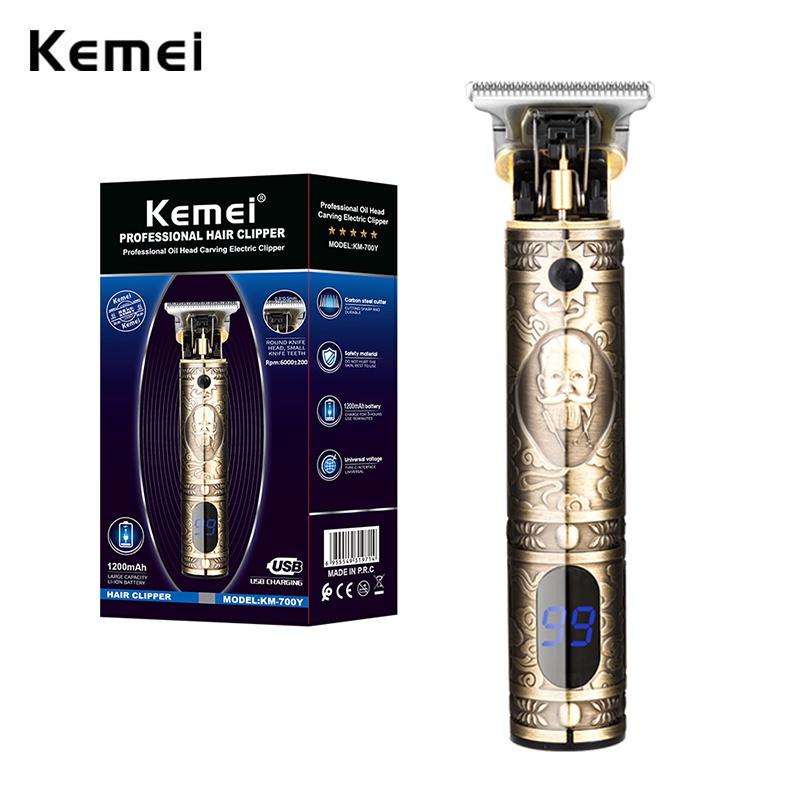 Tông đơ Kemei T9 cạo râu cắt tóc chuyên nghiệp không dây sạc USB