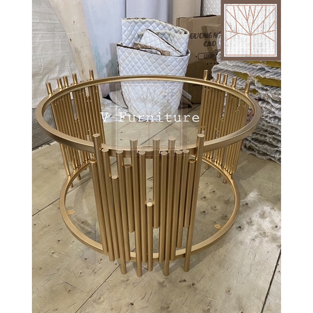 Bàn trà đơn Sofa phòng khách 2 mặt kính tròn chân kim loại sơn tĩnh điện kiểu cây sáo sang trọng hiện đại