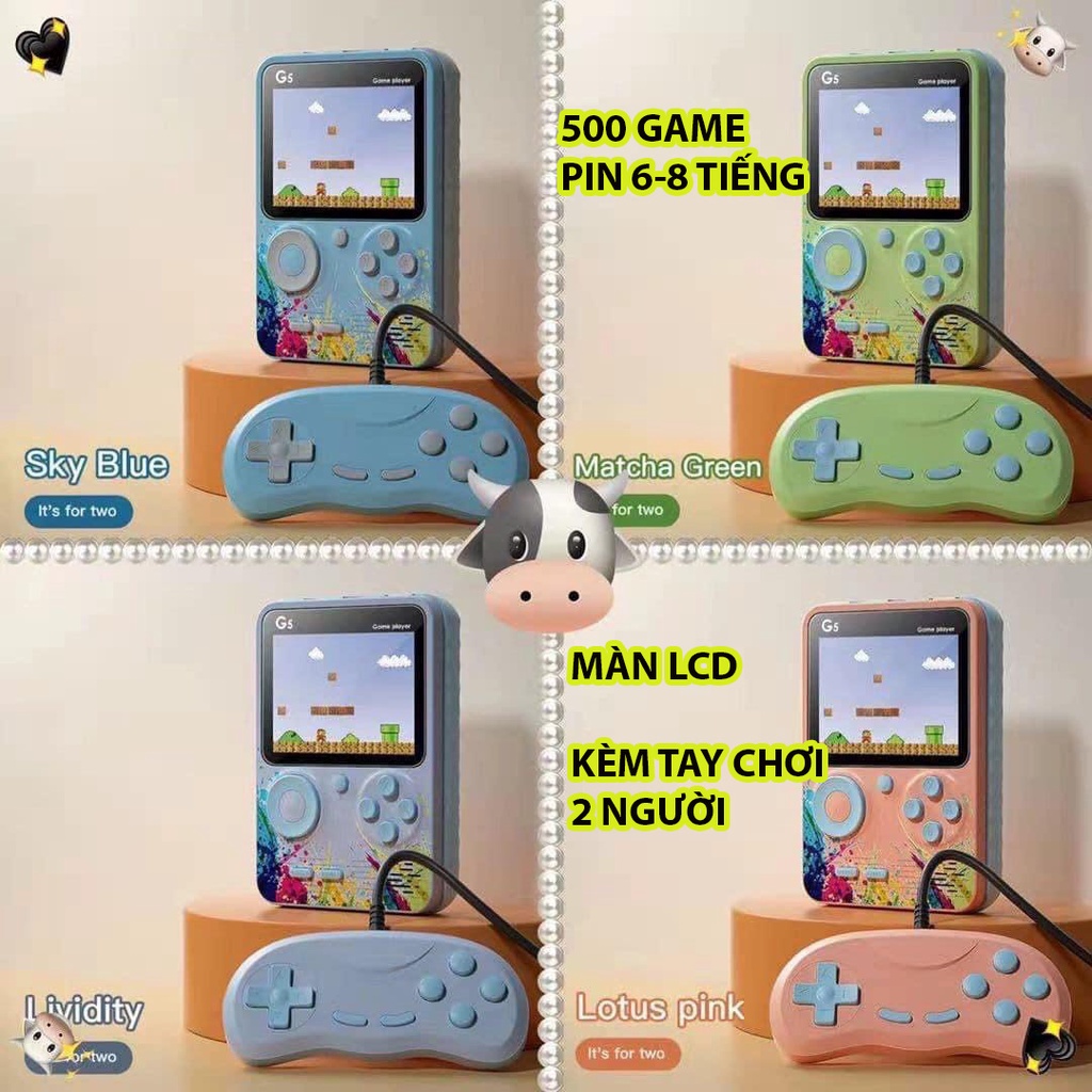 Máy chơi game 4 nút cầm tay G5 cao cấp, sẵn 500 game, màn hình LCD, kèm tay cầm 2 người chơi, pin dung lượng 6-8 tiếng
