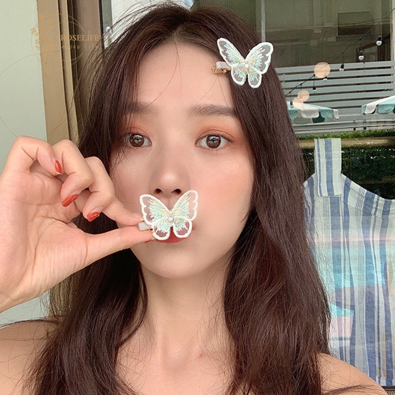 Kẹp tóc hình bướm thêu phong cách vintage ngọt ngào