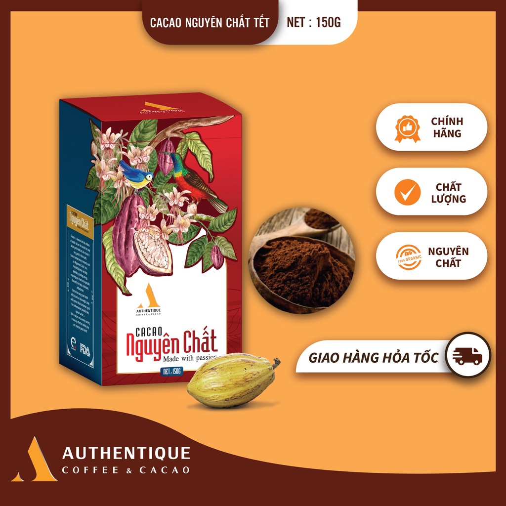Cacao Nguyên Chất Không đường 150gr - Tốt cho sức khỏe - Đẹp da |Authenentique Cacao
