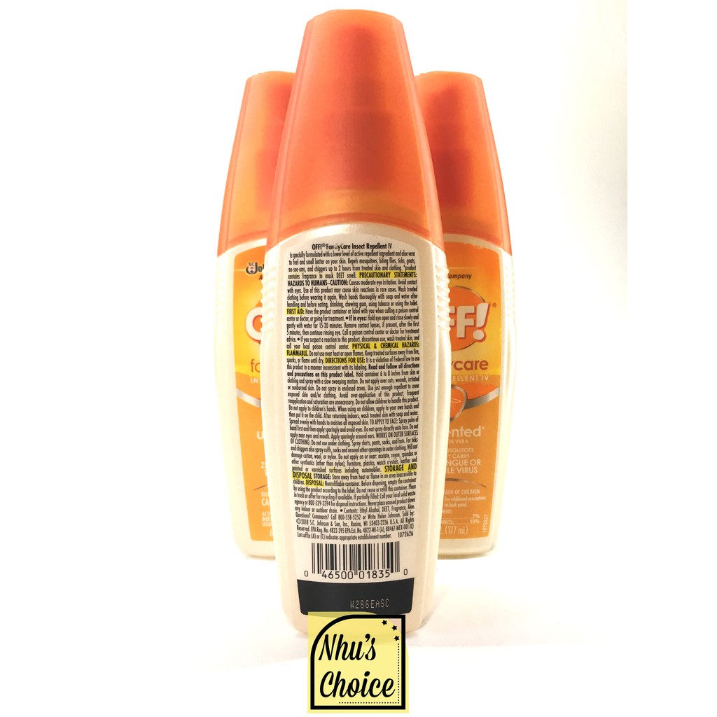 Xịt chống muỗi OFF! FamilyCare Insect Repellent IV Unscented, 6 fl oz