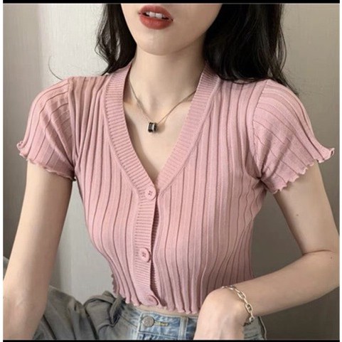 Áo cadigan 3 khuy cộc tay